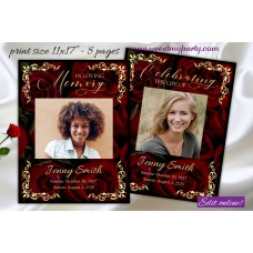 Black Gold Funeral Program, Red Roses Memorial Service Program,(0-012) Black Gold Funeral Program, Red Roses Memorial Service Program,(0-012)